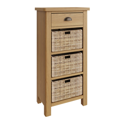 Clara Rustic Oak Storage Unit with 3 Wicker Baskets