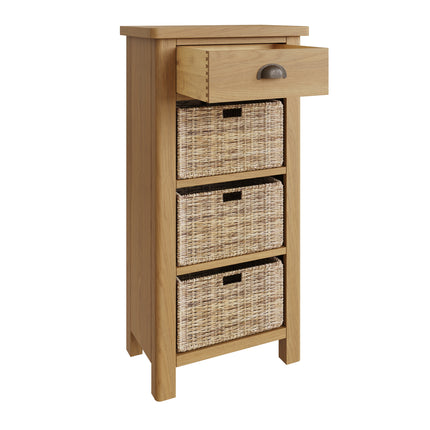 Clara Rustic Oak Storage Unit with 3 Wicker Baskets