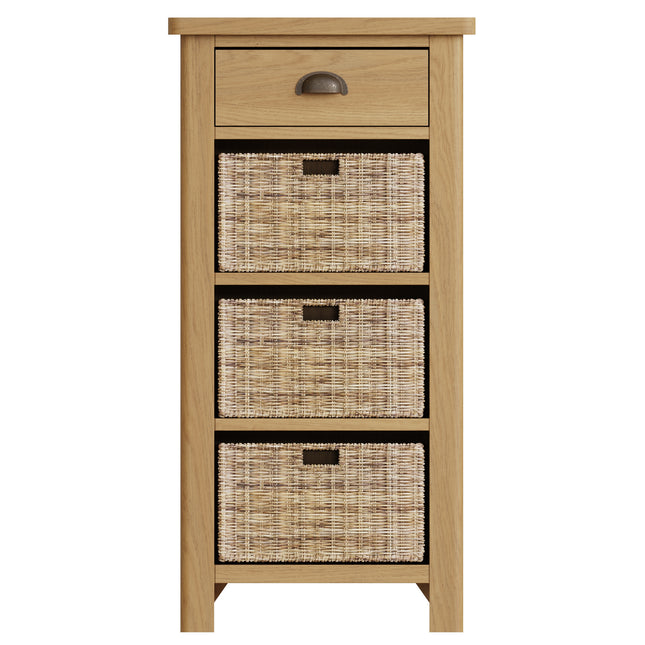 Clara Rustic Oak Storage Unit with 3 Wicker Baskets