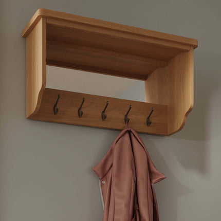 Clara Rustic Oak Hall Bench Top With Mirror & Coat Hooks