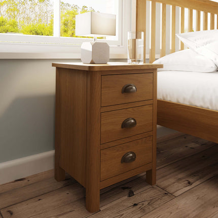 Clara Rustic Oak 3 Drawer Bedside Table