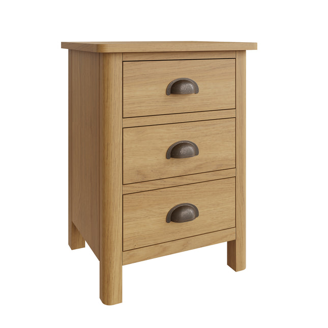 Clara Rustic Oak 3 Drawer Bedside Table