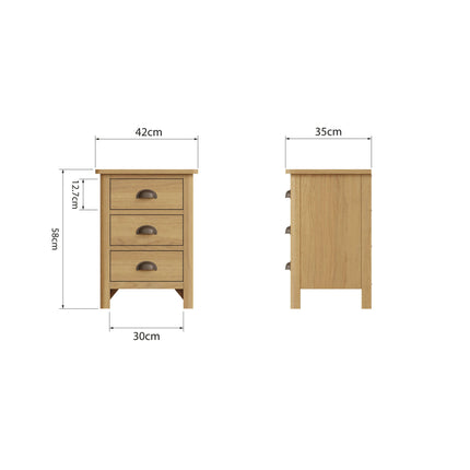 Clara Rustic Oak 3 Drawer Bedside Table