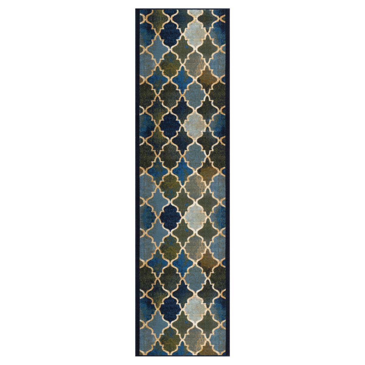 Anejo Blue Non-Slip Hallway Runner, Washable Rubber Backed Stair and Kitchen Runner, 66cm Wide, Custom Length