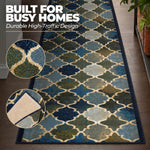Anejo Blue Non-Slip Hallway Runner, Washable Rubber Backed Stair and Kitchen Runner, 66cm Wide, Custom Length