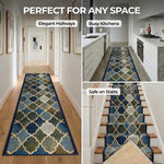 Anejo Blue Non-Slip Hallway Runner, Washable Rubber Backed Stair and Kitchen Runner, 66cm Wide, Custom Length