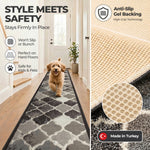 Anejo Grey Stair Runner and Kitchen Mat, Non-Slip Gel Backed Hallway Runner, 66cm Wide, Machine Washable, Custom Length