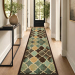 Anejo Teal Stair Runner and Hallway Runner, Geometric Non-Slip Gel Backed Kitchen Mat, Washable, Custom Lengths