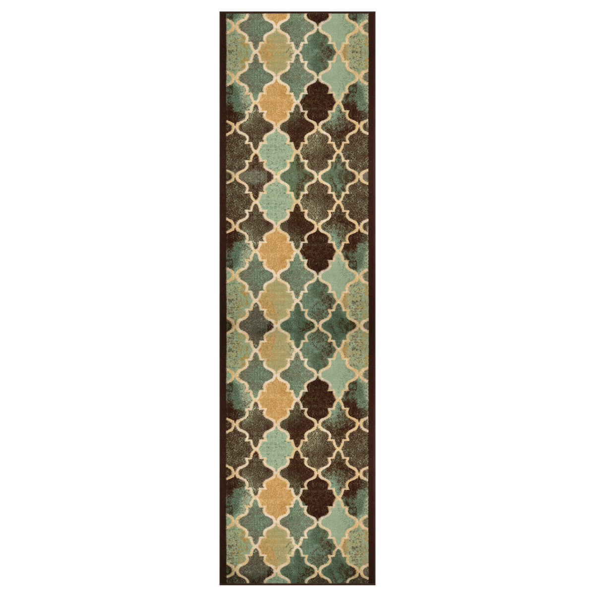 Anejo Teal Stair Runner and Hallway Runner, Geometric Non-Slip Gel Backed Kitchen Mat, Washable, Custom Lengths