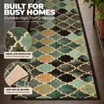 Anejo Teal Stair Runner and Hallway Runner, Geometric Non-Slip Gel Backed Kitchen Mat, Washable, Custom Lengths