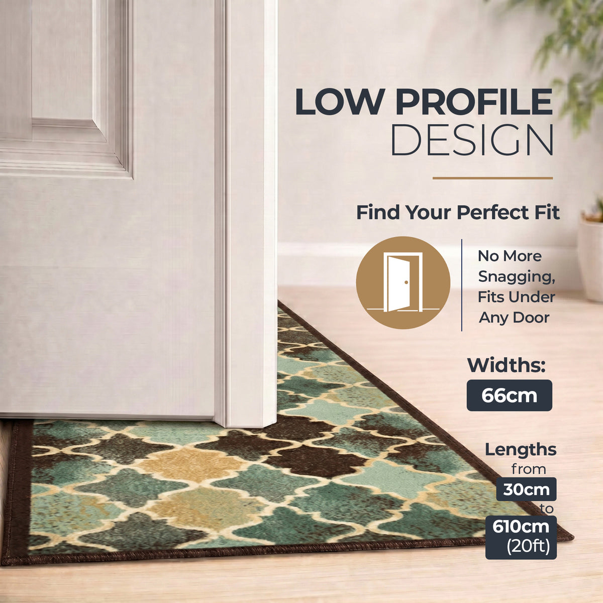 Anejo Teal Stair Runner and Hallway Runner, Geometric Non-Slip Gel Backed Kitchen Mat, Washable, Custom Lengths