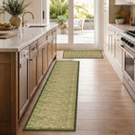 Blend Green Stair Runner and Hallway Runner, Non-Slip Gel Backed Kitchen Mat, Washable, Low 9mm Pile, Custom Lengths