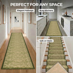 Blend Green Stair Runner and Hallway Runner, Non-Slip Gel Backed Kitchen Mat, Washable, Low 9mm Pile, Custom Lengths