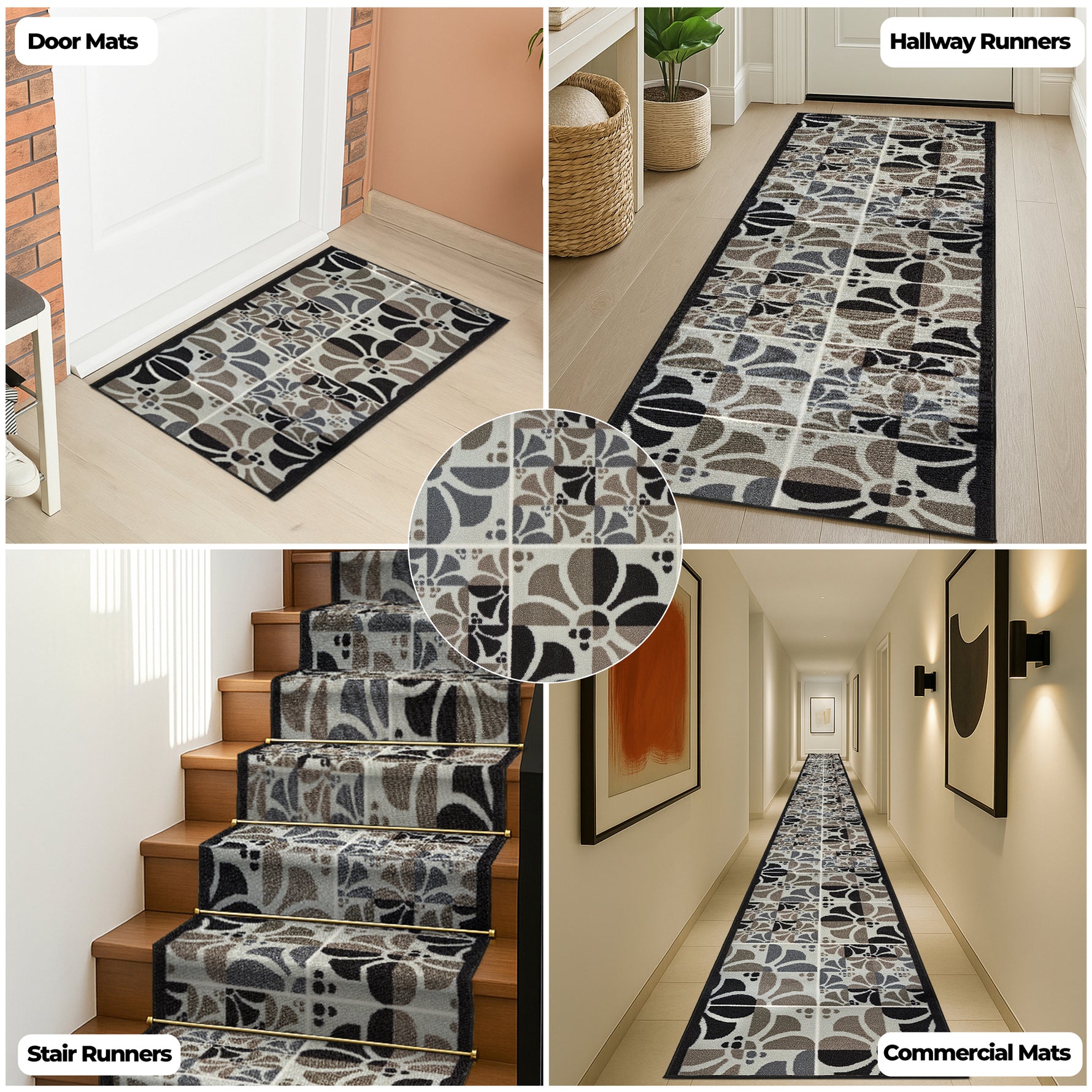 Stair Runner Non-Slip Kitchen Mat - Daisy Grey Stair Runner Rug Masters