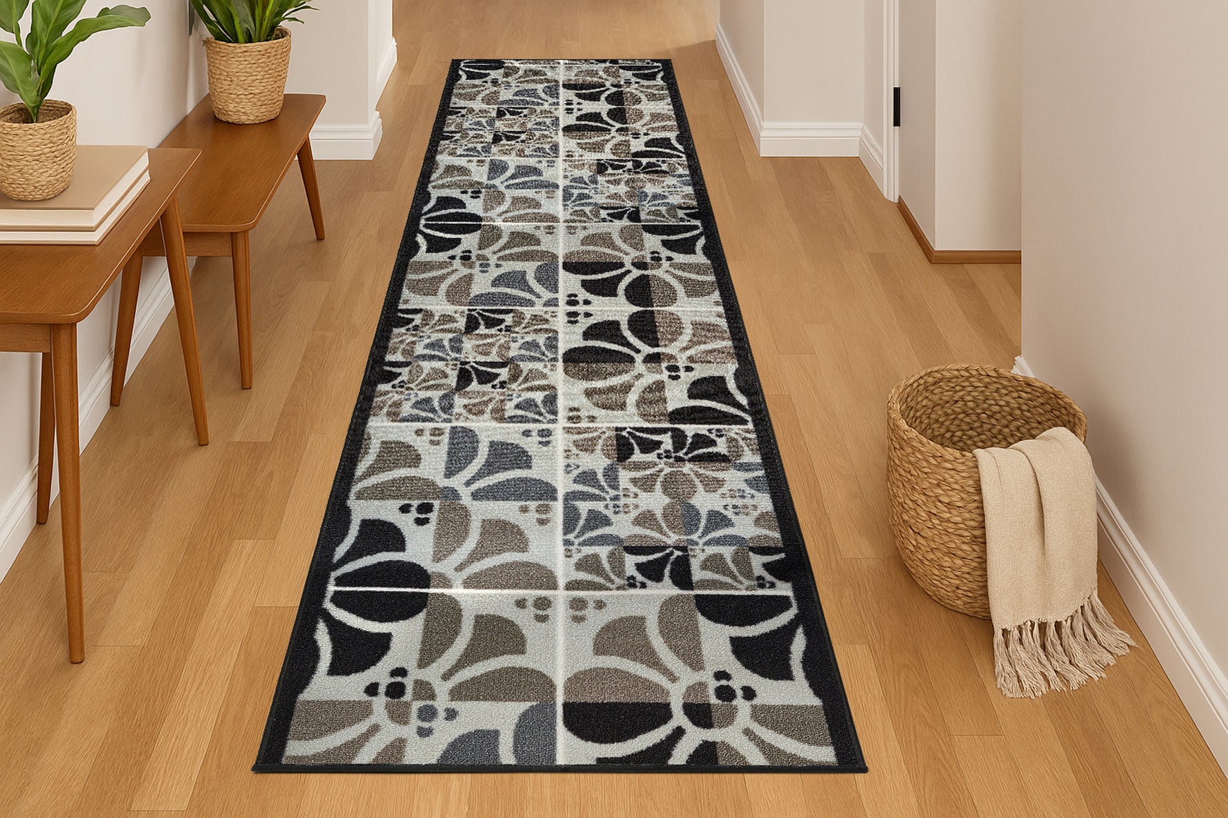 Stair Runner Non-Slip Kitchen Mat - Daisy Grey Stair Runner Rug Masters