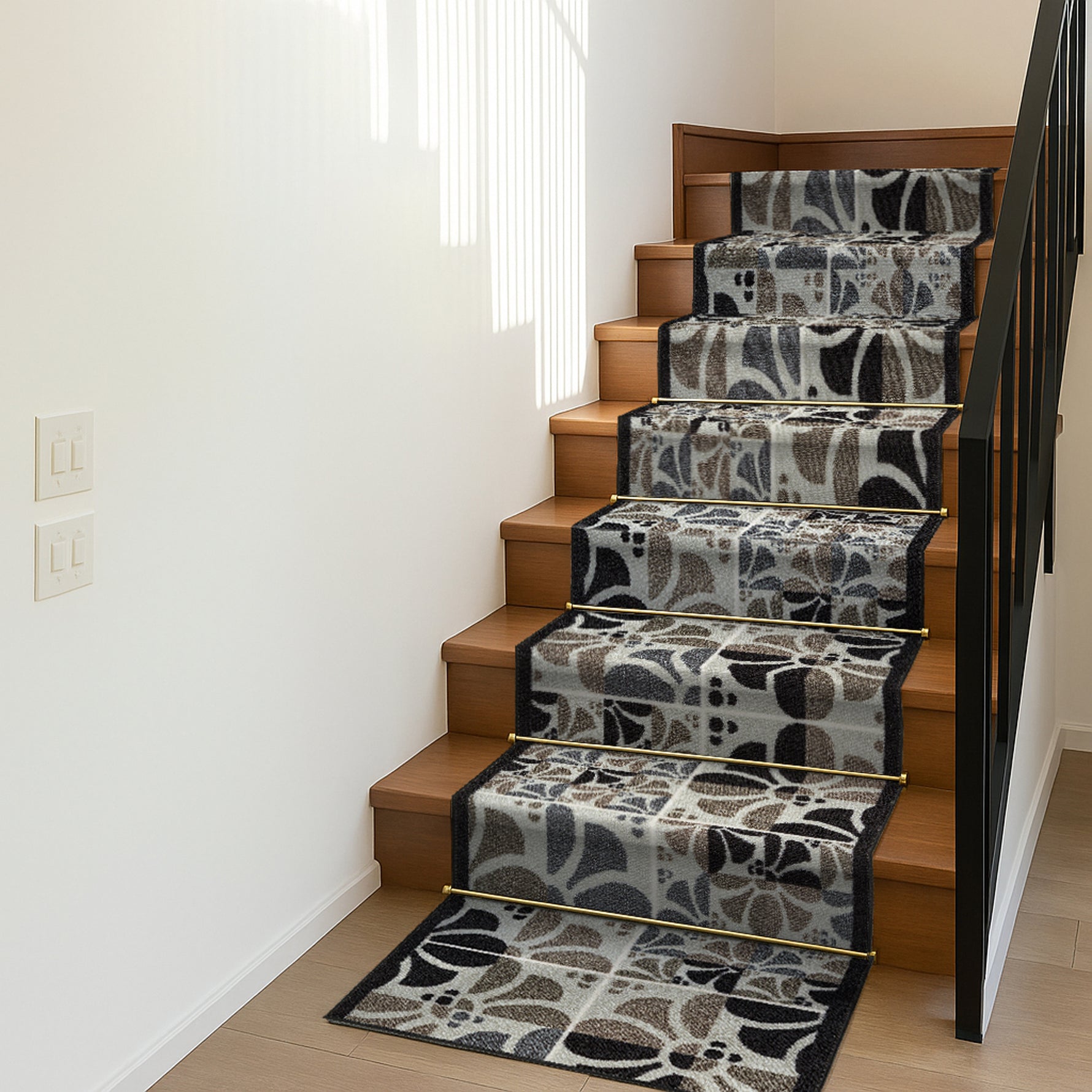 Stair Runner Non-Slip Kitchen Mat - Daisy Grey Stair Runner Rug Masters