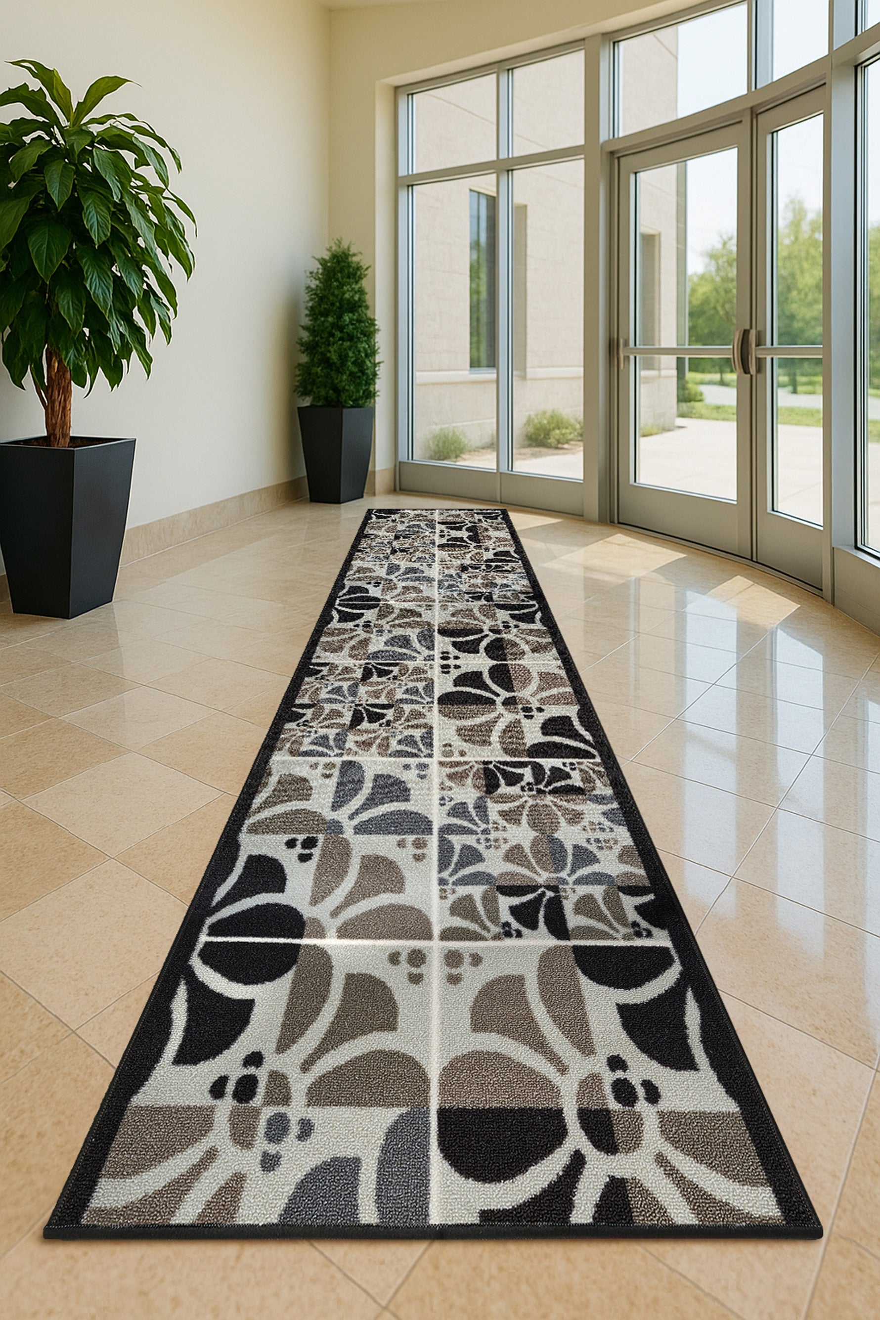 Stair Runner Non-Slip Kitchen Mat - Daisy Grey Stair Runner Rug Masters