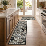 Daisy Grey Stair Runner and Hallway Runner, Patterned Non-Slip Gel Backed Kitchen Mat, Washable, Custom Lengths