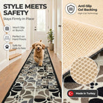 Daisy Grey Stair Runner and Hallway Runner, Patterned Non-Slip Gel Backed Kitchen Mat, Washable, Custom Lengths