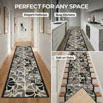 Daisy Grey Stair Runner and Hallway Runner, Patterned Non-Slip Gel Backed Kitchen Mat, Washable, Custom Lengths