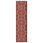 Filigree Red Stair Runner and Hallway Runner, Floral Non-Slip Gel Backed Kitchen Mat, Washable, Custom Lengths