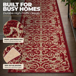 Filigree Red Stair Runner and Hallway Runner, Floral Non-Slip Gel Backed Kitchen Mat, Washable, Custom Lengths