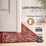 Filigree Red Stair Runner and Hallway Runner, Floral Non-Slip Gel Backed Kitchen Mat, Washable, Custom Lengths