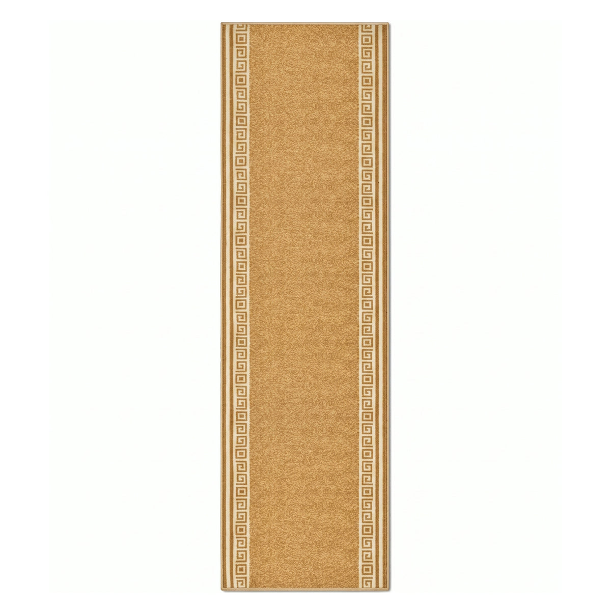Greek Beige Luna Stair Runner and Kitchen Mat, Swirl Border Non-Slip Hallway Runner, 66cm Wide, Washable, Custom Length