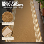 Greek Beige Luna Stair Runner and Kitchen Mat, Swirl Border Non-Slip Hallway Runner, 66cm Wide, Washable, Custom Length