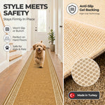 Greek Beige Luna Stair Runner and Kitchen Mat, Swirl Border Non-Slip Hallway Runner, 66cm Wide, Washable, Custom Length