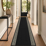 Greek Black and White Border Stair Runner, Non-Slip Gel Backed Hallway Runner and Kitchen Mat, Washable, Custom Lengths