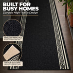 Greek Black and White Border Stair Runner, Non-Slip Gel Backed Hallway Runner and Kitchen Mat, Washable, Custom Lengths