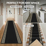 Greek Black and White Border Stair Runner, Non-Slip Gel Backed Hallway Runner and Kitchen Mat, Washable, Custom Lengths