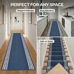 Blue Luna Non-Slip Stair Runner, Machine Washable Hallway and Kitchen Runner Rug, Gel Backed, 66cm Wide, Custom Lengths