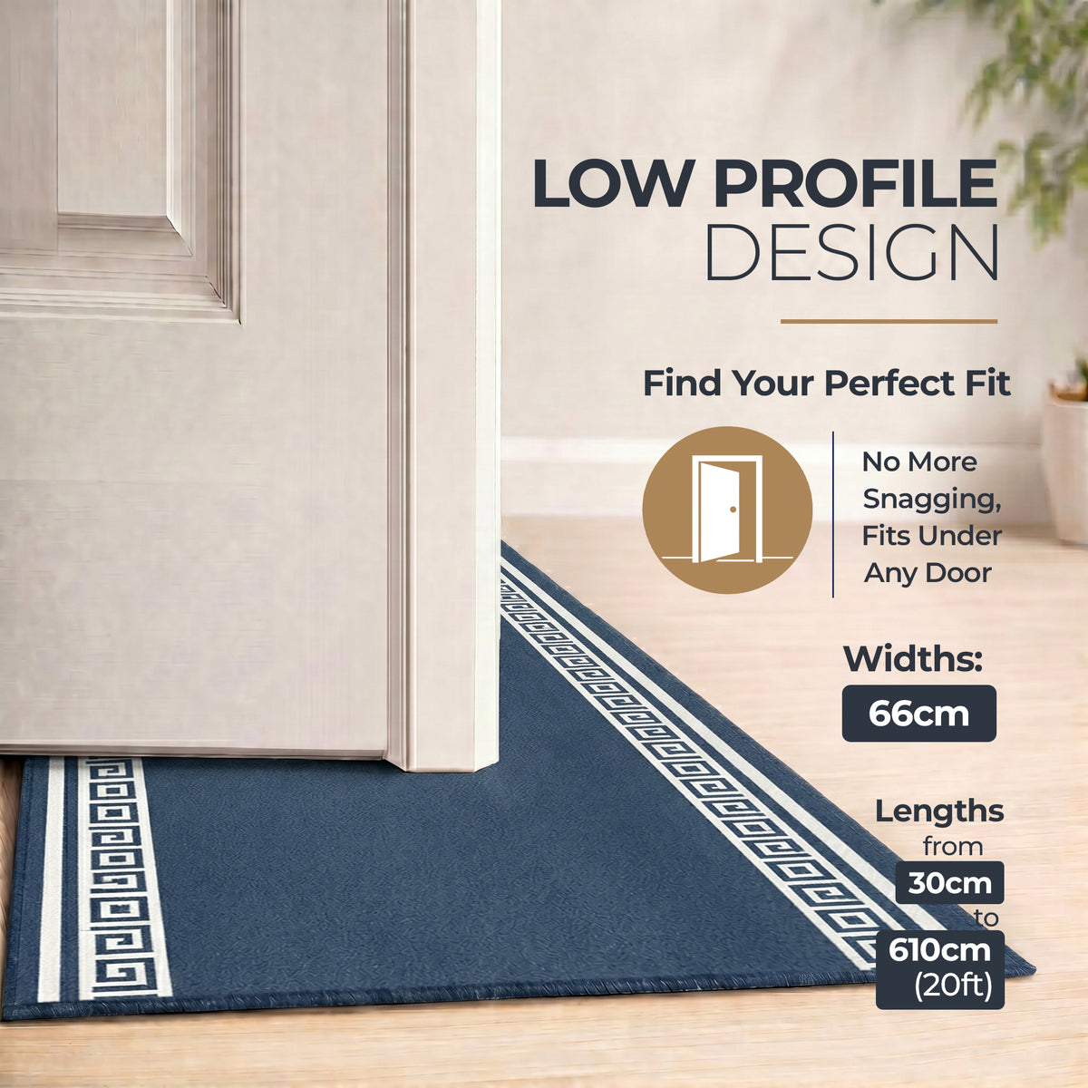 Blue Luna Non-Slip Stair Runner, Machine Washable Hallway and Kitchen Runner Rug, Gel Backed, 66cm Wide, Custom Lengths