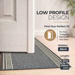 Greek Grey Luna Stair Runner and Kitchen Mat, Swirl Border Non-Slip Hallway Runner, 66cm Wide, Washable, Custom Length