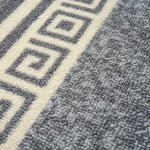 Greek Grey Luna Stair Runner and Kitchen Mat, Swirl Border Non-Slip Hallway Runner, 66cm Wide, Washable, Custom Length