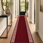 Greek Red Luna Stair Runner and Kitchen Mat, Swirl Border Non-Slip Hallway Runner, 66cm Wide, Washable, Custom Length