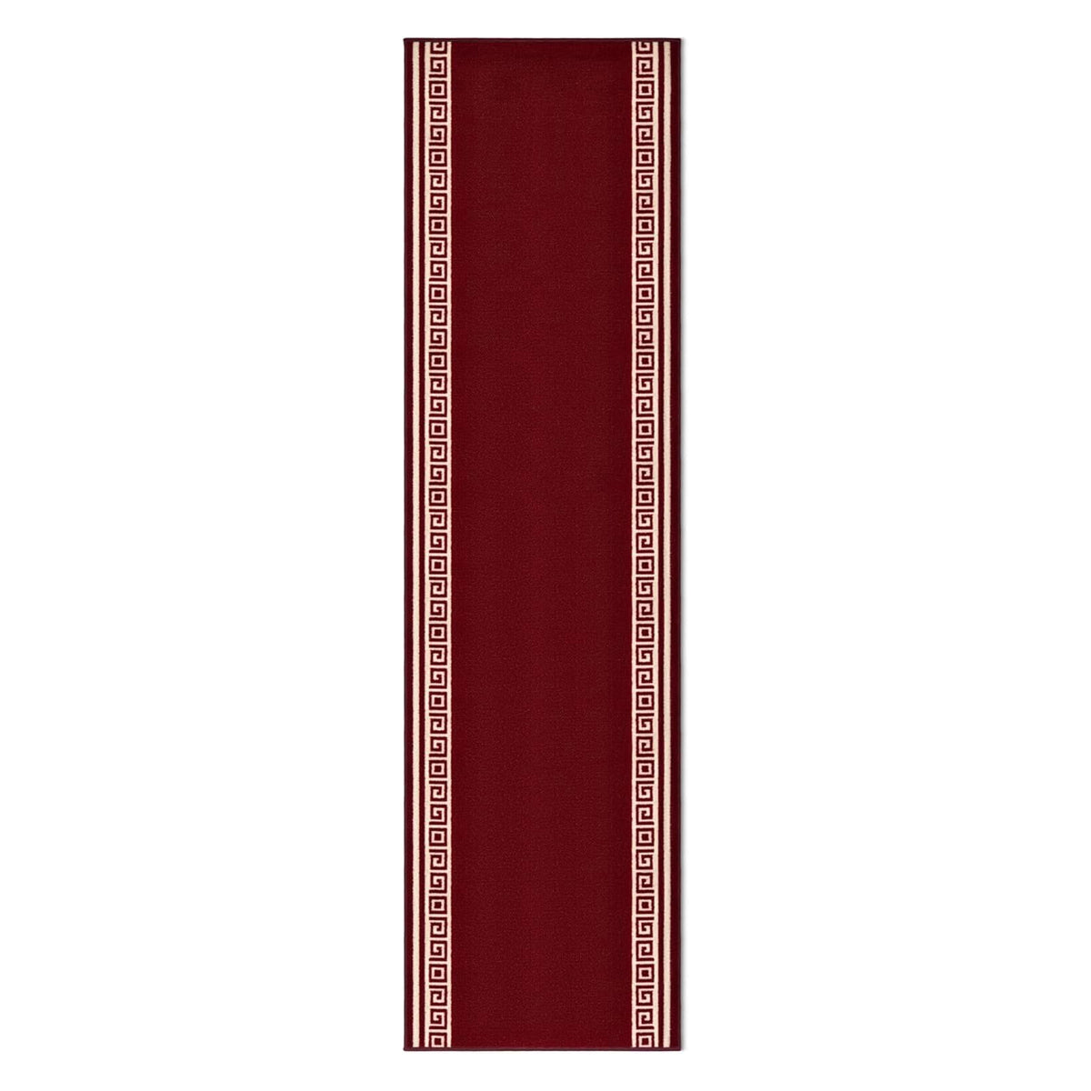 Greek Red Luna Stair Runner and Kitchen Mat, Swirl Border Non-Slip Hallway Runner, 66cm Wide, Washable, Custom Length