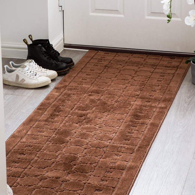 Stair Runner Non-Slip Kitchen Mat - London Geometric Brown