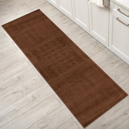 Stair Runner Non-Slip Kitchen Mat - London Geometric Brown