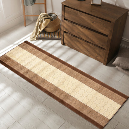 Stair Runner Non-Slip Kitchen Mat - London Geometric Beige & Brown