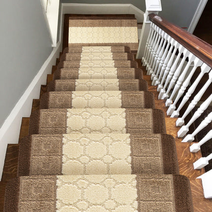 Stair Runner Non-Slip Kitchen Mat - London Geometric Beige & Brown