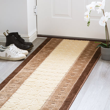 Stair Runner Non-Slip Kitchen Mat - London Geometric Beige & Brown