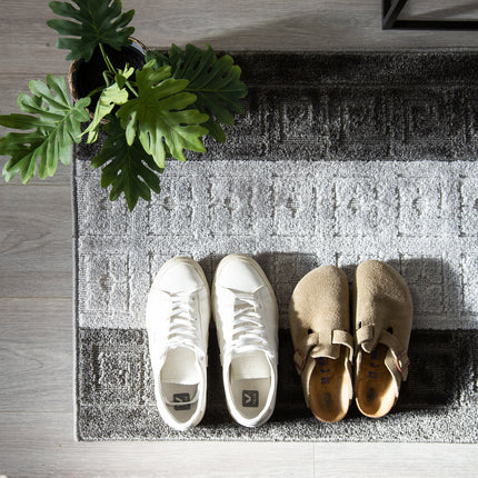 Stair Runner Non-Slip Kitchen Mat - London Grey & Silver Greek Border