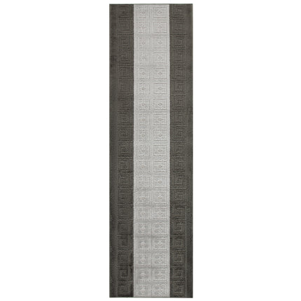 Stair Runner Non-Slip Kitchen Mat - London Grey & Silver Greek Border