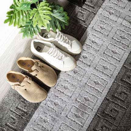 Stair Runner Non-Slip Kitchen Mat - London Grey & Silver Greek Border