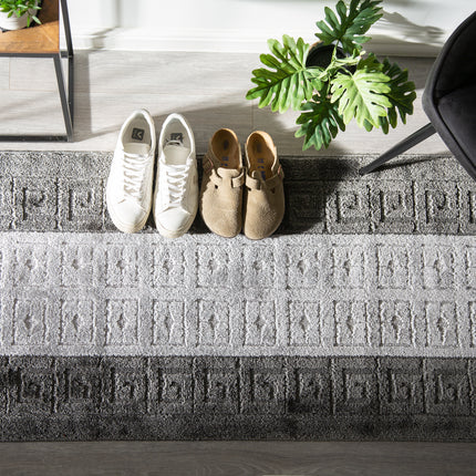 Stair Runner Non-Slip Kitchen Mat - London Grey & Silver Greek Border