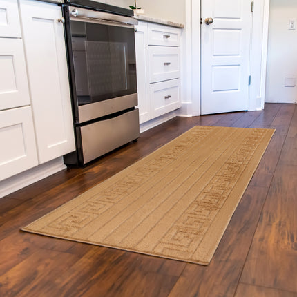 Stair Runner Non-Slip Kitchen Mat - London Beige Greek Border