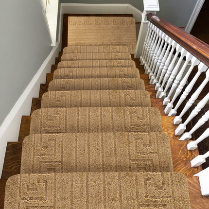 Stair Runner Non-Slip Kitchen Mat - London Beige Greek Border